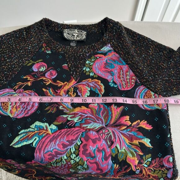 Anthropologie James Coviello Floral Brocade Metallic Knit Sweater Blouse Small - Picture 7 of 11